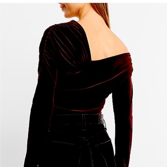 Body Contour Velvet Off The Shoulder Asymmetrical Wrap Thong Bodysuit - Picture 4 of 9